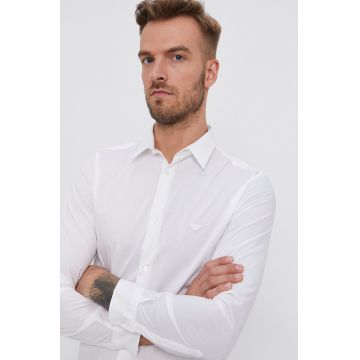 Emporio Armani camasa barbati, culoarea alb, cu guler clasic, regular