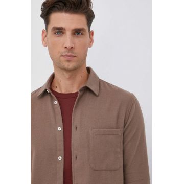 Samsoe Samsoe Cămașă din bumbac bărbați, culoarea maro, cu guler clasic, regular