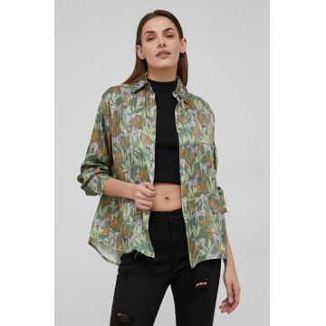 Answear Lab Cămașă femei, culoarea verde, cu guler clasic, relaxed