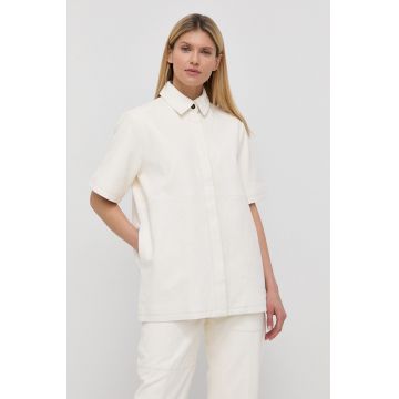 Herskind camasa din piele femei, culoarea alb, cu guler clasic, relaxed