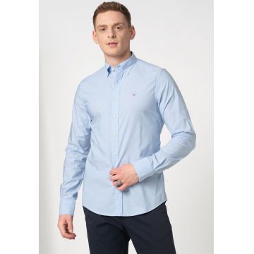 Camasa slim fit de bumbac cu logo brodat