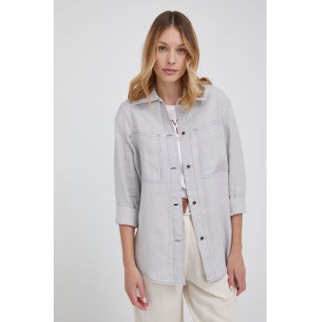 Emporio Armani camasa de in femei, culoarea gri, cu guler clasic, regular