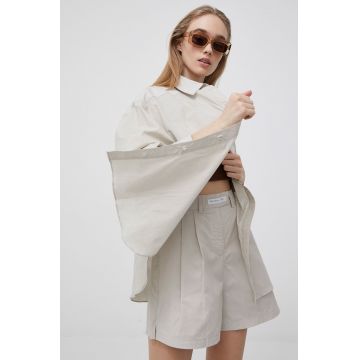 Reebok Classic cămașă din bumbac H49285 femei, culoarea bej, cu guler clasic, relaxed H49285-MOONST