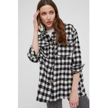 Answear Lab camasa de lana femei, culoarea negru, cu guler clasic, regular