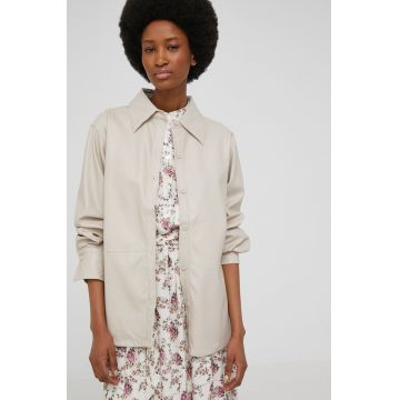 Answear Lab camasa femei, culoarea bej, cu guler clasic, relaxed