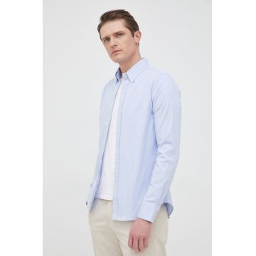 La Martina camasa barbati, culoarea turcoaz, cu guler clasic, slim La Martina camasa barbati, culoarea turcoaz, cu guler clasic, slim