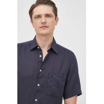 Marc O'Polo camasa de in barbati, culoarea albastru marin, cu guler clasic, regular
