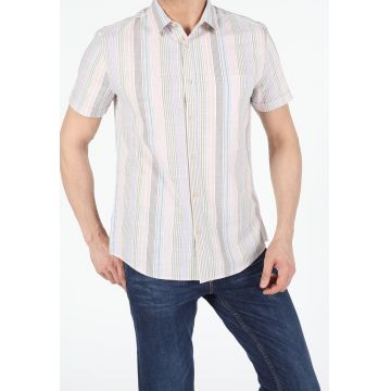 Camasa slim fit cu maneci scurte si dungi