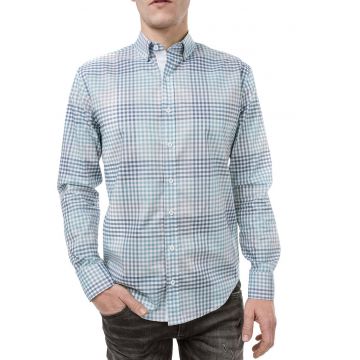 Camasa slim fit cu model in carouri si aspect in degrade