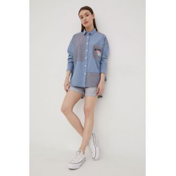 Converse cămașă din bumbac femei, cu guler clasic, relaxed 10022971.A02-IndigoOxid