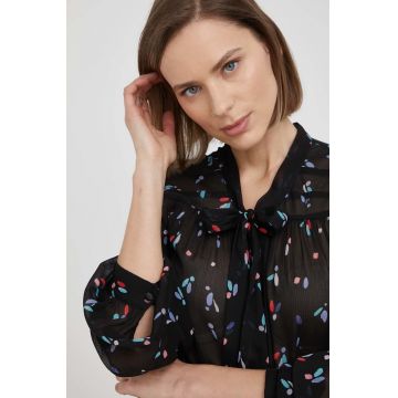 Emporio Armani camasa femei, culoarea negru, cu un decolteu legat, regular