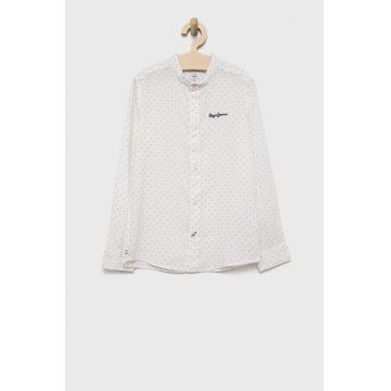 Pepe Jeans cămașă din amestec de in pentru copii culoarea alb