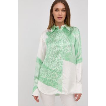 Victoria Beckham camasa femei, culoarea verde, cu guler clasic, relaxed