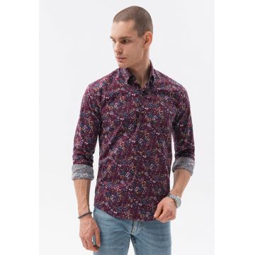 Camasa cu imprimeu floral si guler clasic