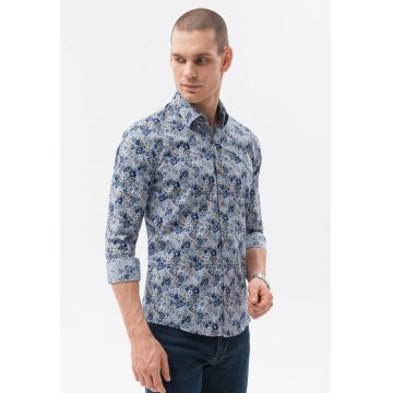 Camasa cu imprimeu floral si guler clasic