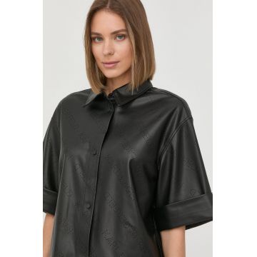 Karl Lagerfeld camasa femei, culoarea negru, cu guler clasic, relaxed