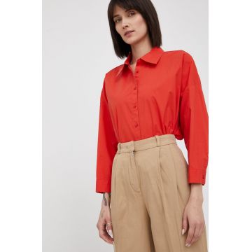 Sisley camasa din bumbac femei, culoarea rosu, cu guler clasic, relaxed Sisley camasa din bumbac femei, culoarea rosu, cu guler clasic, relaxed