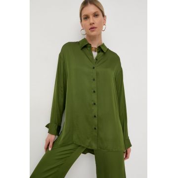 Herskind camasa femei, culoarea verde, cu guler clasic, relaxed