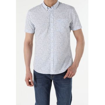 Camasa slim fit cu guler fixat cu nasturi si maneci scurte