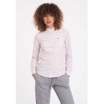 Camasa slim fit cu model in dungi si guler Mao Camasa slim fit cu model in dungi si guler Mao
