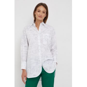 PS Paul Smith camasa din bumbac femei, culoarea alb, cu guler clasic, relaxed