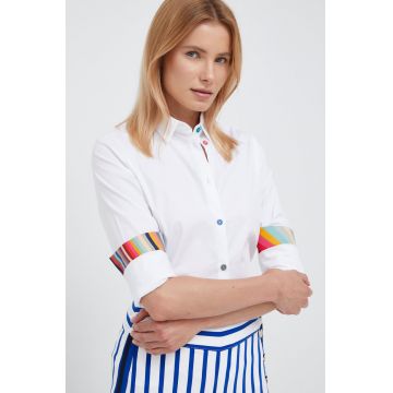 PS Paul Smith camasa femei, culoarea alb, cu guler clasic, regular