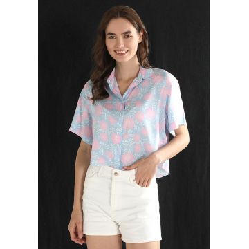 Camasa regular fit cu maneci scurte si model floral