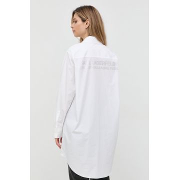 Karl Lagerfeld camasa din bumbac femei, culoarea alb, cu guler clasic, relaxed