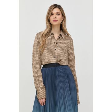 Victoria Beckham camasa femei, culoarea bej, cu guler clasic, relaxed