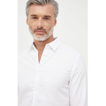 Armani Exchange camasa din bumbac barbati, culoarea alb, cu guler clasic, slim