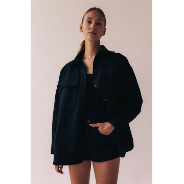 MUUV. camasa din bumbac femei, culoarea negru, cu guler clasic, relaxed