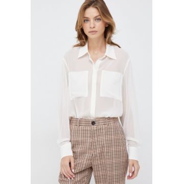 Sisley camasa femei, culoarea bej, cu guler clasic, regular