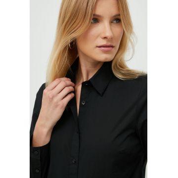 Sisley camasa femei, culoarea negru, cu guler clasic, regular