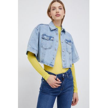 Sisley camasa jeans femei, cu guler clasic, relaxed