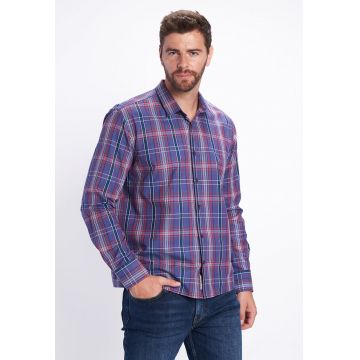 Camasa cu model in carouri si guler ascutit