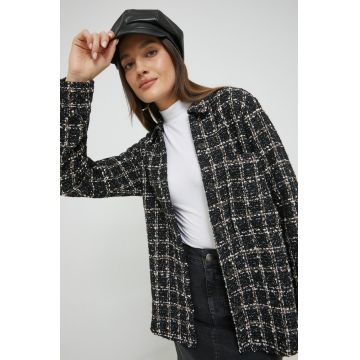 Abercrombie & Fitch camasa din lana femei, culoarea negru, cu guler clasic, regular