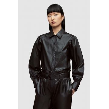 AllSaints camasa din piele femei, culoarea negru, cu guler clasic, relaxed