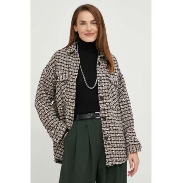 Answear Lab camasa femei, culoarea bej, cu guler clasic, relaxed