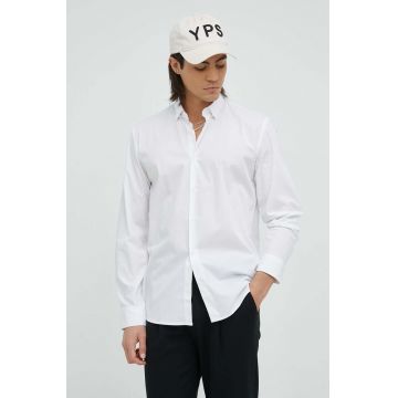 Bruuns Bazaar camasa barbati, culoarea alb, cu guler button-down, regular