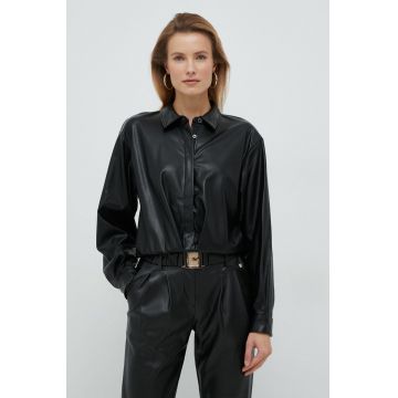 Dkny camasa femei, culoarea negru, cu guler clasic, regular