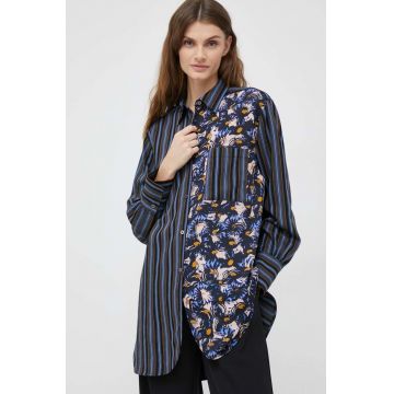 PS Paul Smith camasa femei, culoarea albastru marin, cu guler clasic, relaxed