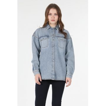 Camasa din denim cu maneci cazute