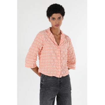 Camasa regular fit cu model in carouri si maneci trei sferturi - Portocaliu