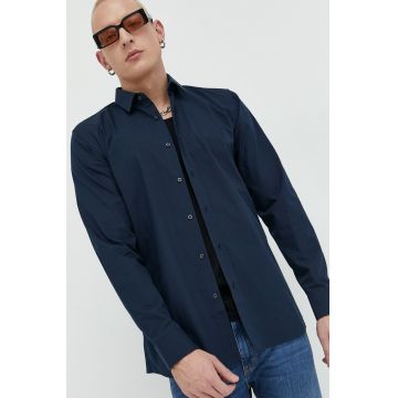 HUGO camasa din bumbac barbati, culoarea albastru marin, cu guler clasic, slim HUGO camasa din bumbac barbati, culoarea albastru marin, cu guler clasic, slim