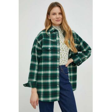 Levi's camasa din bumbac femei, culoarea verde, cu guler clasic, relaxed
