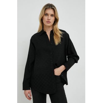 MICHAEL Michael Kors camasa femei, culoarea negru, cu guler clasic, relaxed