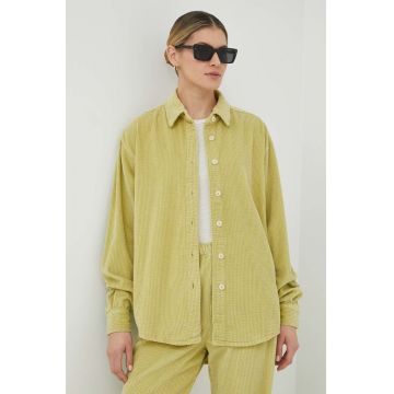 American Vintage camasa din velur femei, culoarea verde, cu guler clasic, relaxed