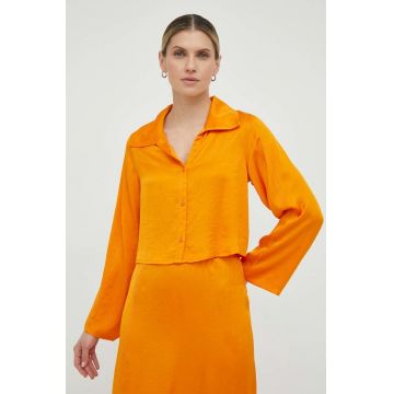 American Vintage camasa femei, culoarea portocaliu, cu guler clasic, regular