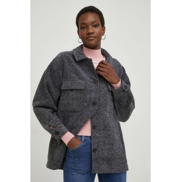 Answear Lab camasa de lana femei, culoarea gri, cu guler clasic, relaxed