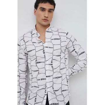 Armani Exchange camasa barbati, culoarea alb, cu guler button-down, slim